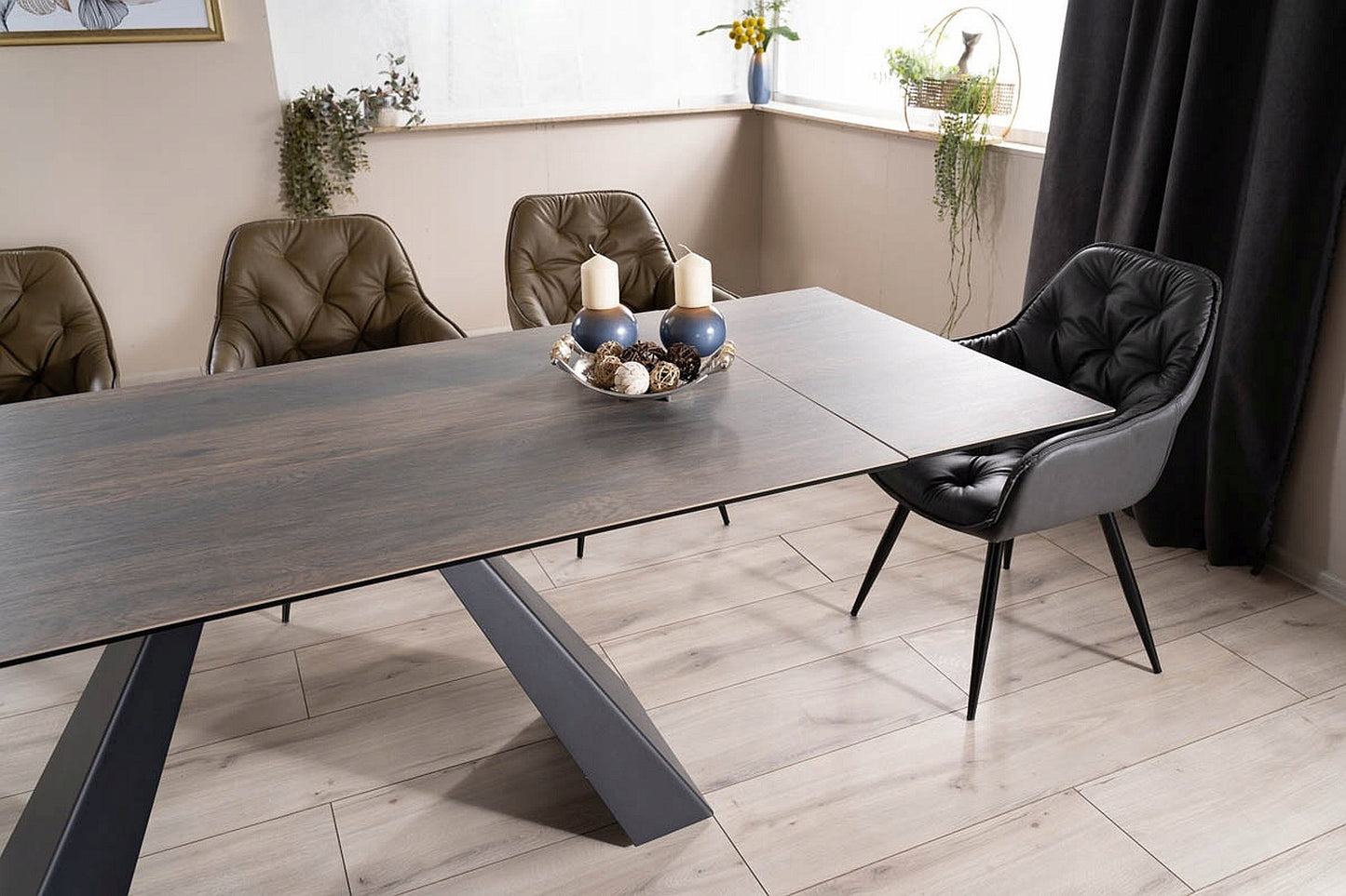 Luxe Legno fahatású kerámia étkezőasztal
